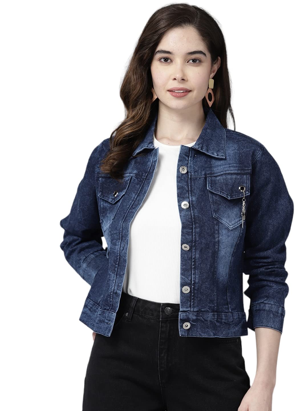 Aarika aarikka Cotton Blend Womens A-Line Short Length Coat (Dn-W-123_Navy Blue