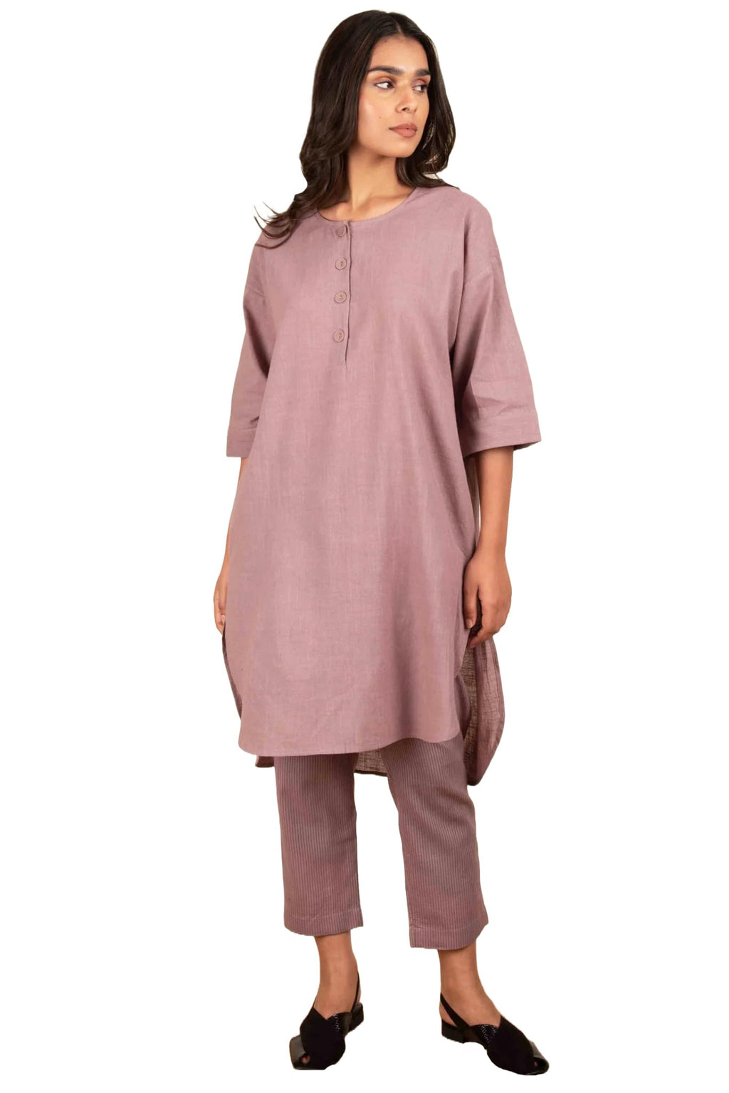 ANNI DESIGNER Womens Rayon Blend Straight Solid Kurta with Pant (Nanital Purple_S_Purple_Small)