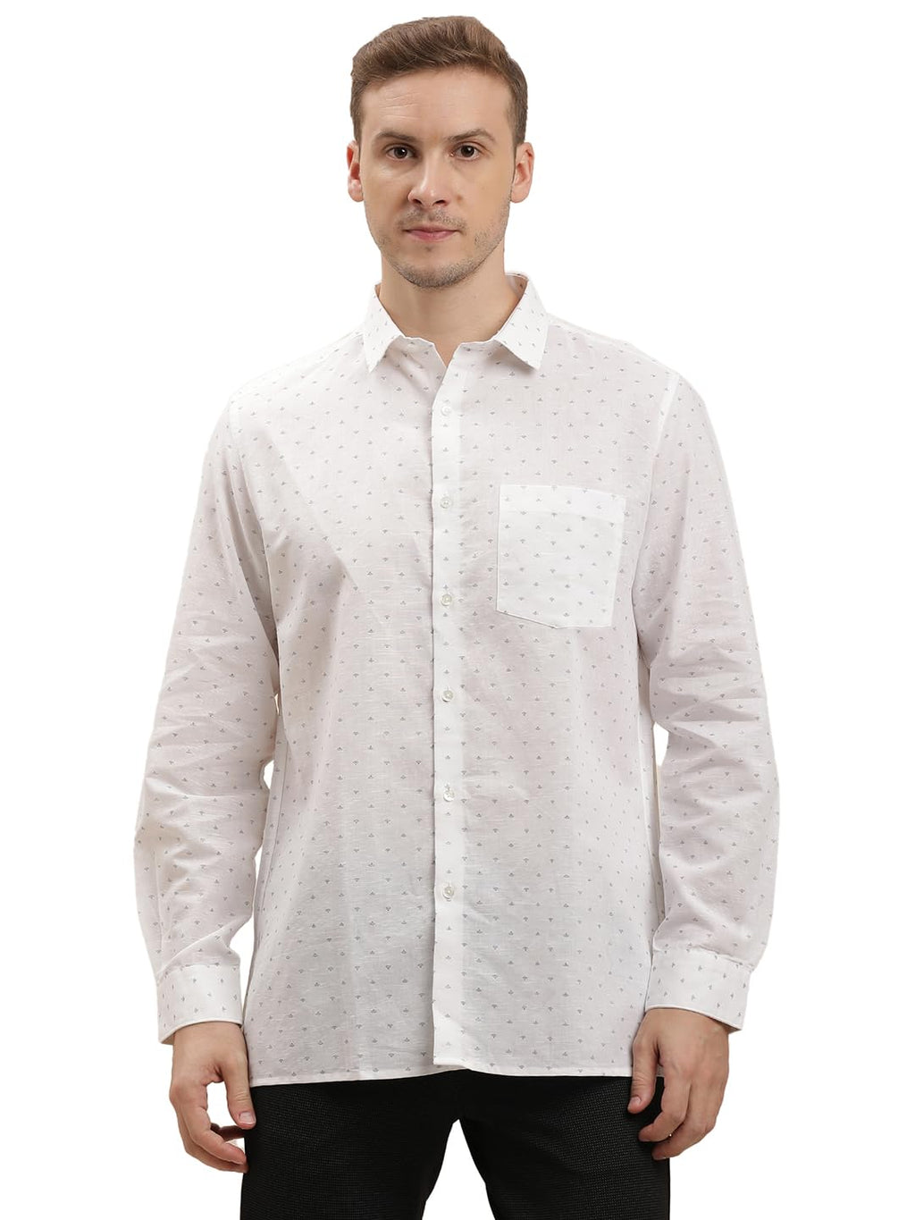 Turtle Men Cotton Linen Regular Fit Printed White Formal Shirt
