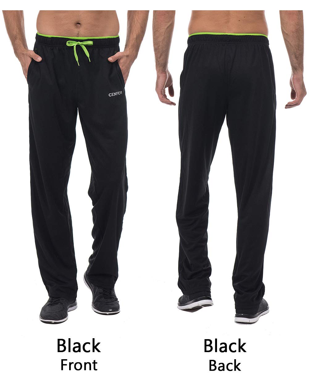 CENFOR Men's Sweatpant with Pockets Open Bottom Athletic Pants,3 Piece, Jogging, Workout, Gym, Running, Hiking, Training, Set(Bl