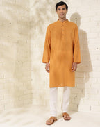 Fabindia MenS Cotton Striped Comfort Fit Kurta (1033055Mustard_Mustard