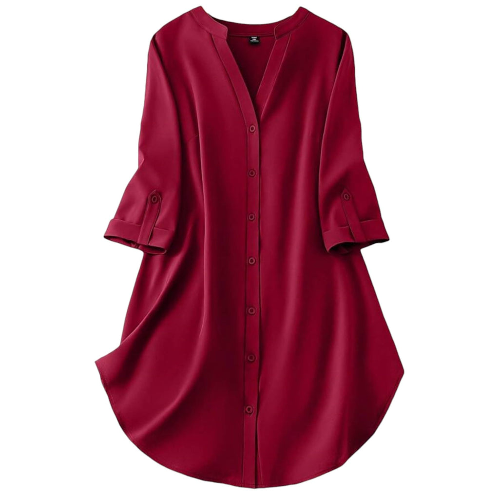 Gufrina Dresses For Women||Viscose Rayon Solid Button Front Shirt Dress For Women || Roll Tab Sleeve & Collared Neck Flared Dres