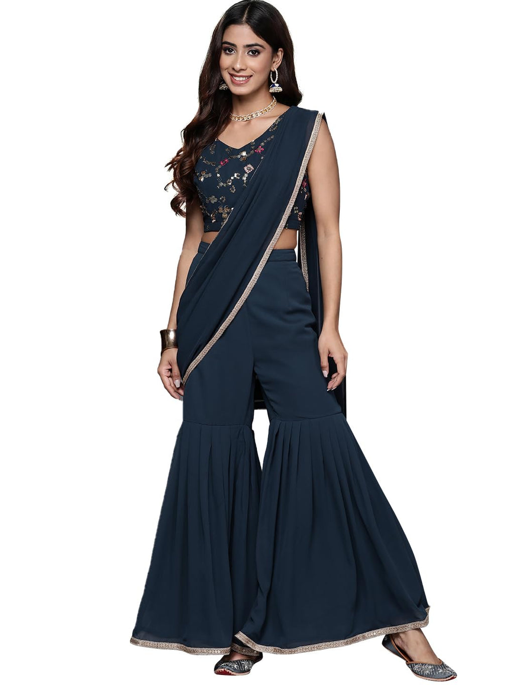 Libas WomenS Pure Georgette Saree (34731_Blue)