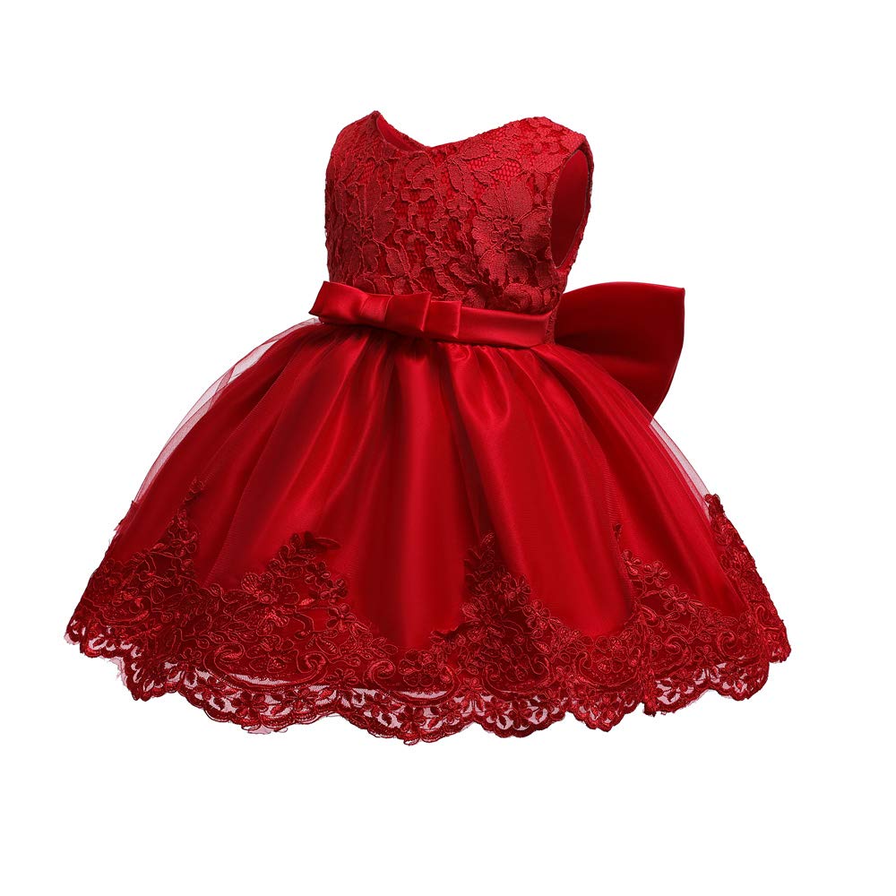 Baby Girls Christmas Embroidery Lace Dresses Infant Easter Halloween Wedding Formal Event Dress(Red,24M)