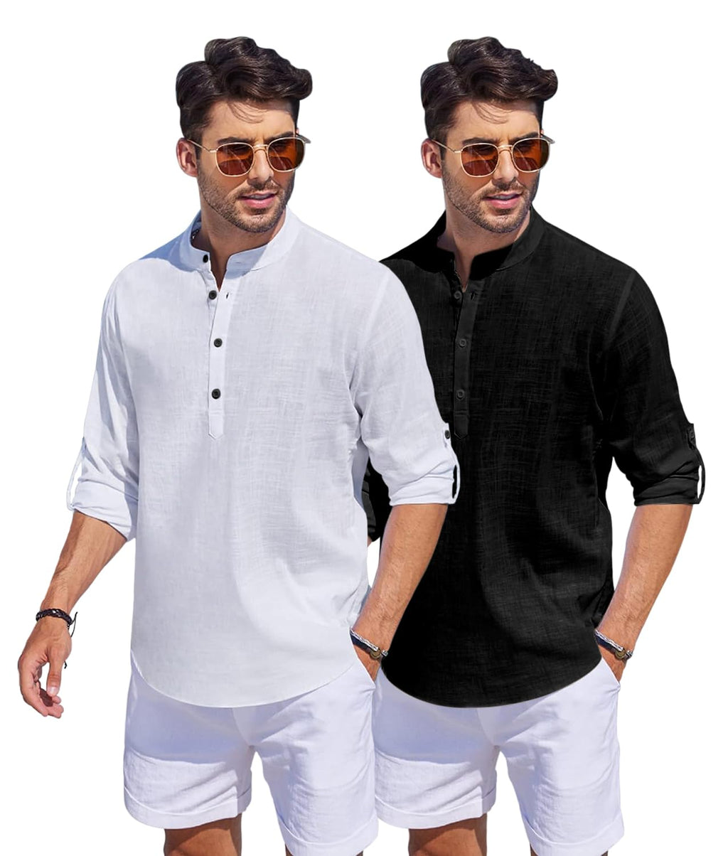 Hemrin Combo Of Men Solid Cotton Blend Straight Kurta Shirt Pack Of 2
