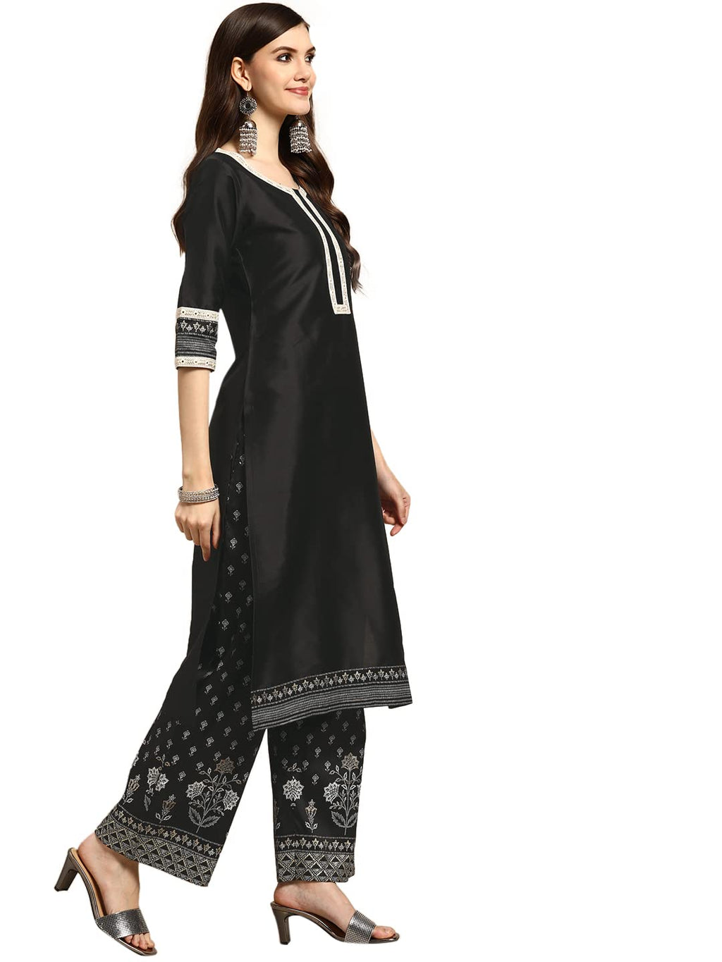 Gerua Women'S Silk Blend Salwar Suit Set (Gs768_Black_Xl)