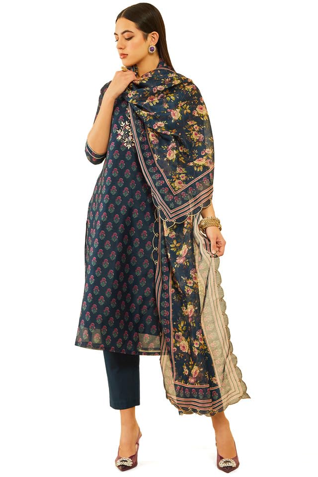 Soch Women Chanderi Floral Printed Suit Set with Gotta Patti