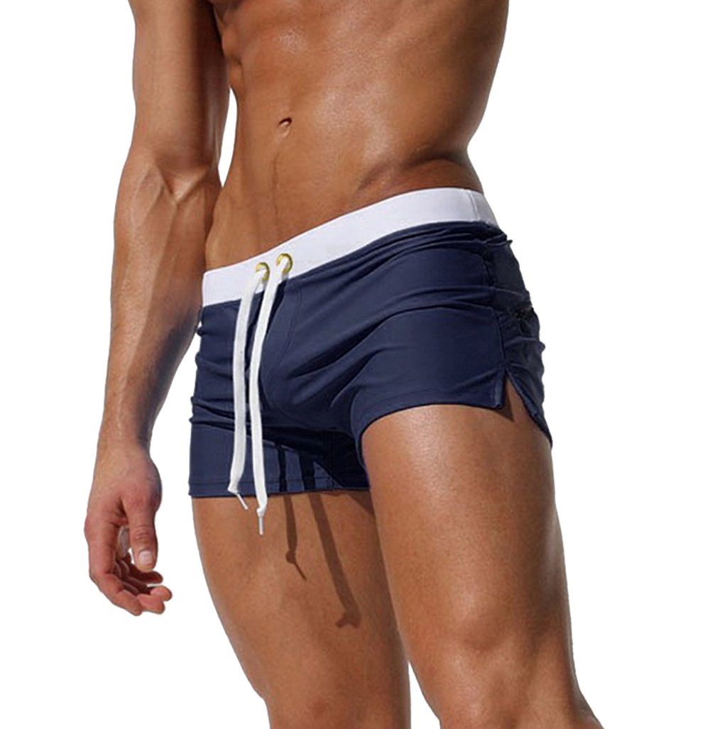 TONLEN Mens Swimwear Short Swim Trunks with Zipper Pockets Dark Blue 2 S