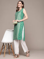 Anubhutee Women'S Rayon Sea Green Foil Print Geometric Printed Straight Kurta