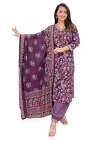 Nermosa Women Embroidery And Printed V-Neck Kurta And Pant Set With Dupatta (In, Alpha, M, Purple)