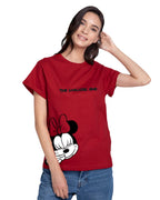 Bewakoof Official Disney Merchandise Minnie Womens Graphic Printed Boyfriend Fit Half Sleeve Round Neck Cotton Loose Fit T-Shir