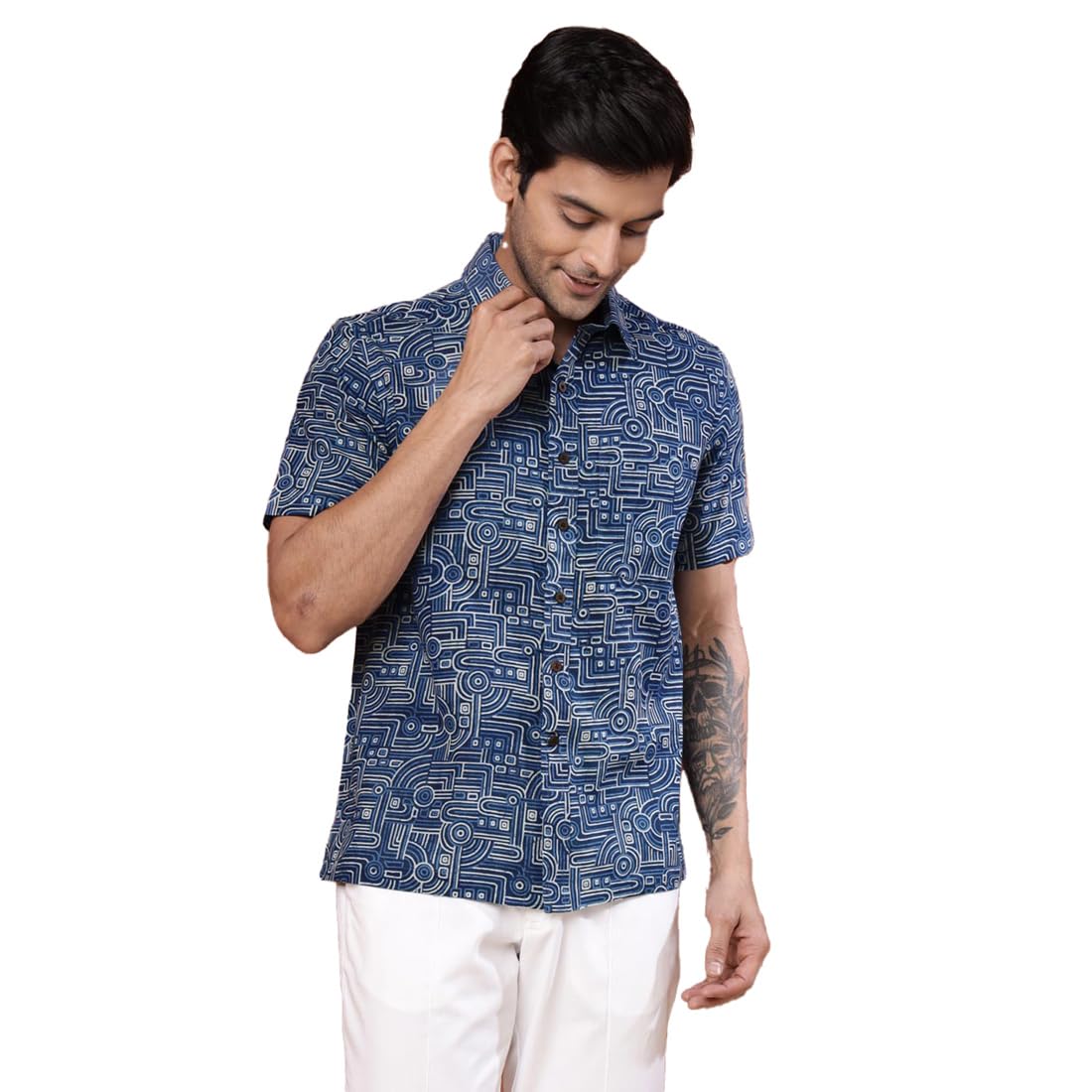 Fabindia Blue Cotton Printed Regular Shirt