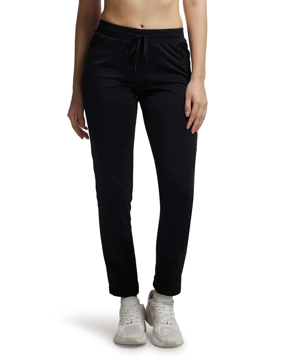 Jockey WomenS Microfiber Fabric Straight Fit Trackpants With Stay Dry Treatment_Black_L