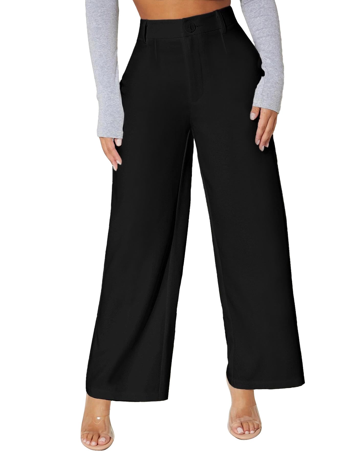 Toochki Loose Women Black High Rise Full Length Wide Leg Formal Trousers