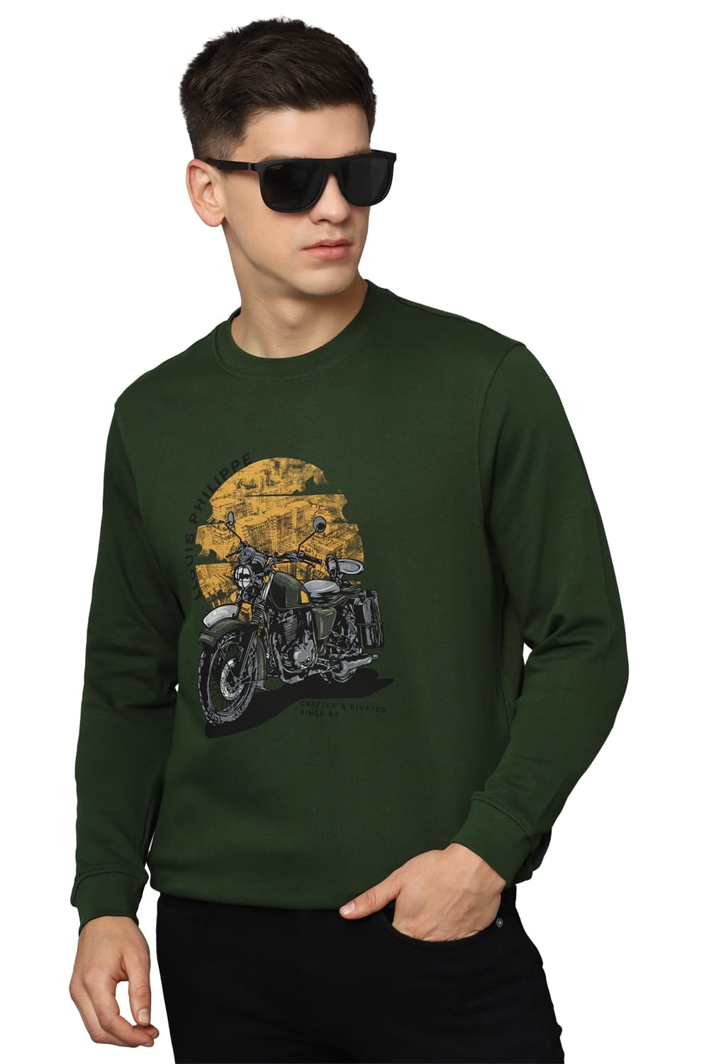 Louis Philippe Men Casual Green Graphic Print Sweatshirt