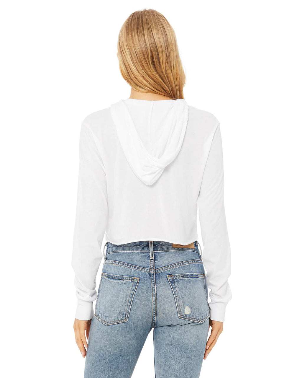 Ladies cropped Long Sleeve Hoodie T-Shirt - SOLID BLK TRBLND - S(D0102H7WEKT)