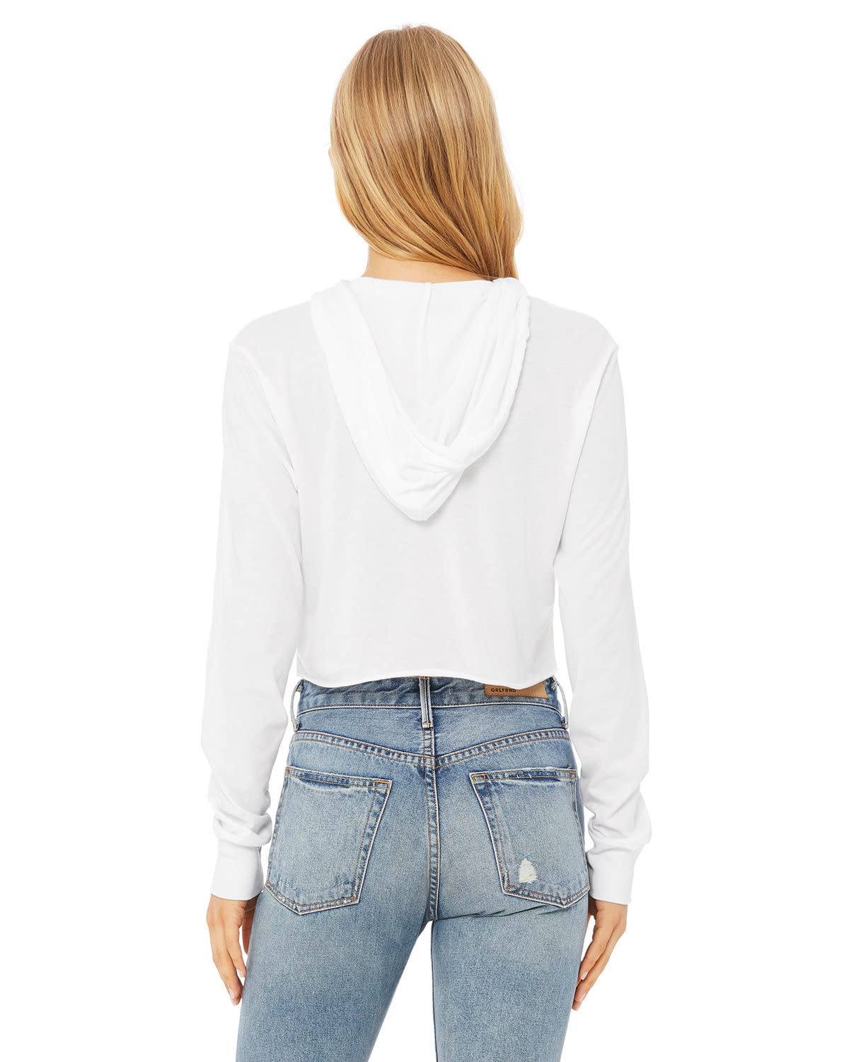 Ladies cropped Long Sleeve Hoodie T-Shirt - SOLID BLK TRBLND - S(D0102H7WEKT)