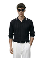 The Indian Garage Co Mens Slim Fit Textured Full Sleeves Polo T-Shirt