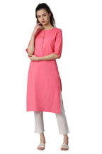 W For Woman Yellow Solid Cotton Blend Regular Kurta With Threading