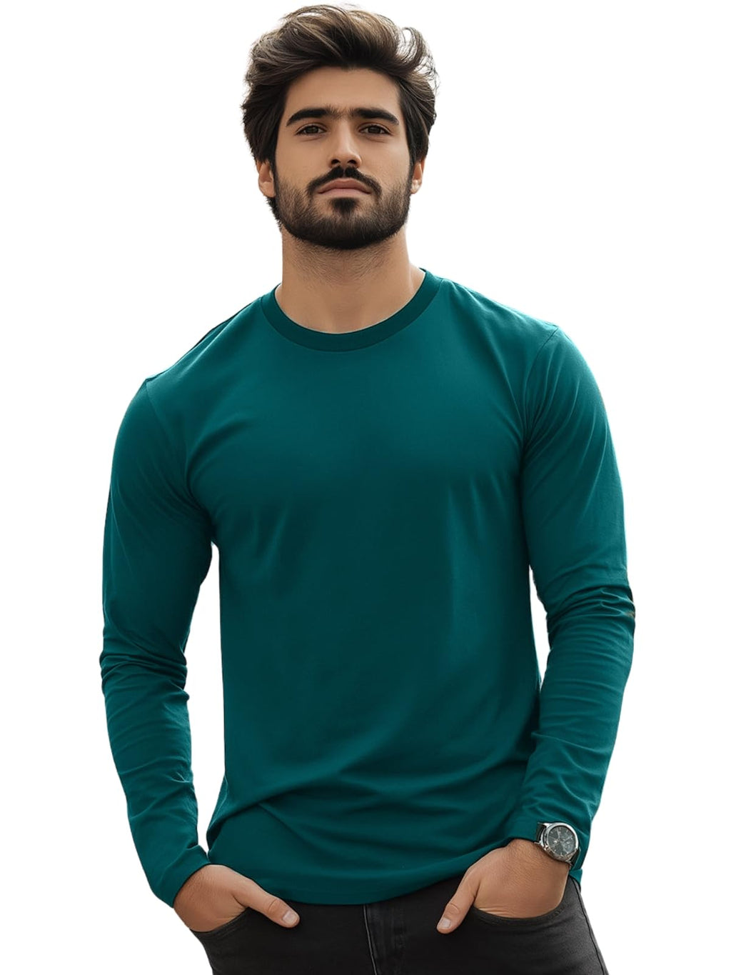 Veirdo Men's Cotton Regular Fit Solid Full Sleeve T-Shirt
