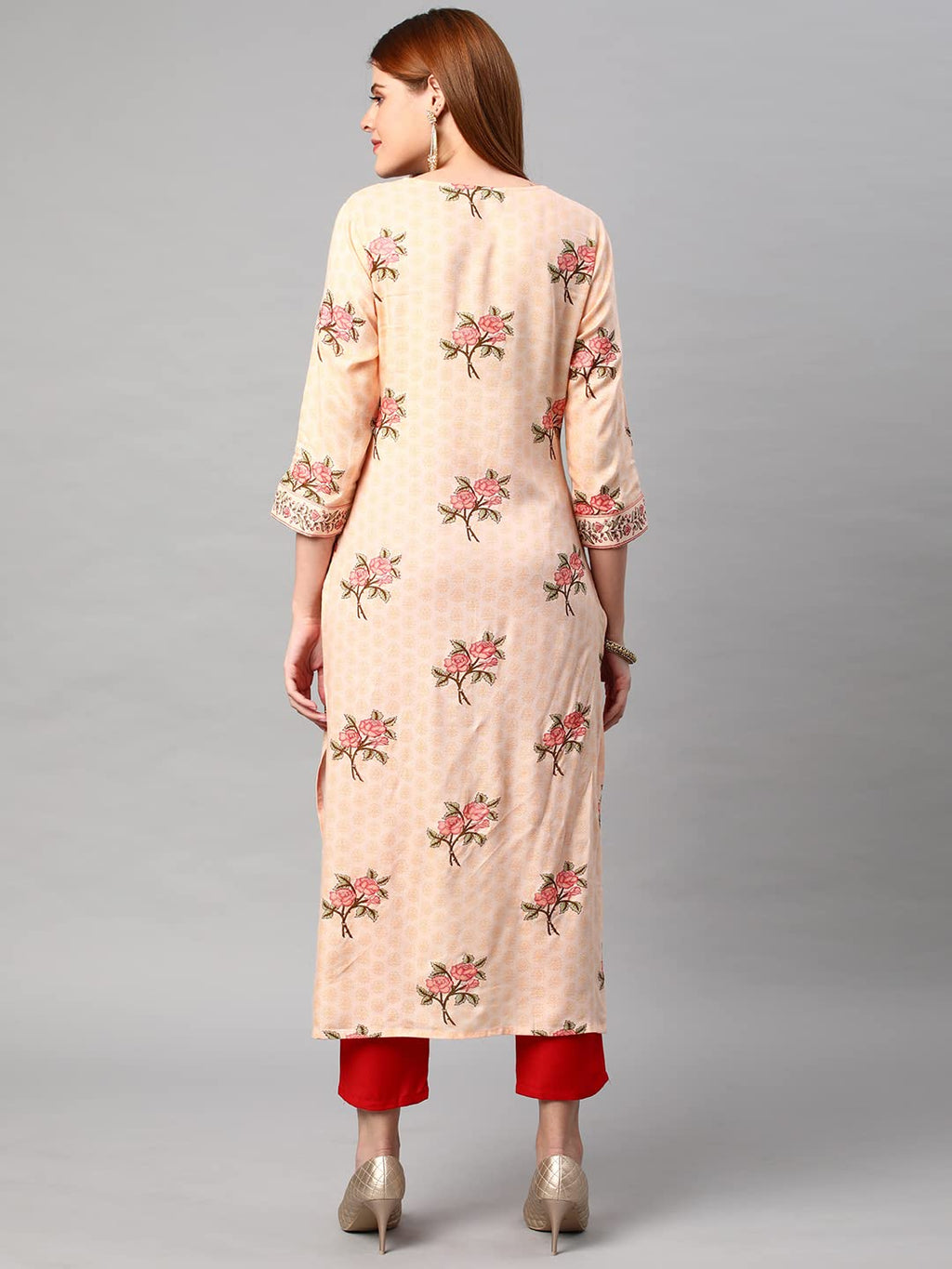 Gosriki Women'S Cotton Blend Traditional Straight Printed Kurta And Pant Set (Amd 22-Gs)