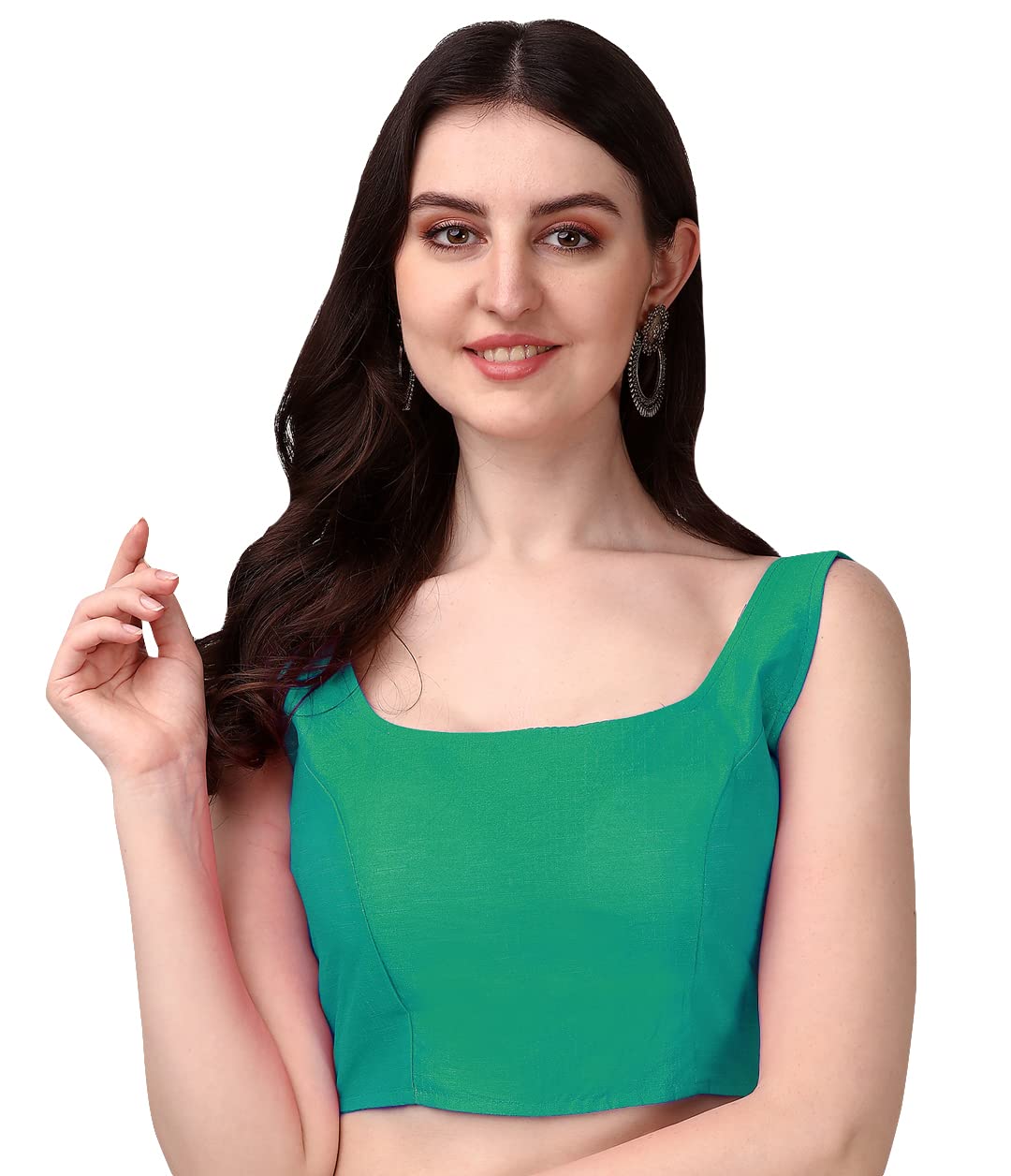 Pujia Mills Womens Deep Neck Silk Sleeveless Readymade Blouse (Sando_Rama_38)