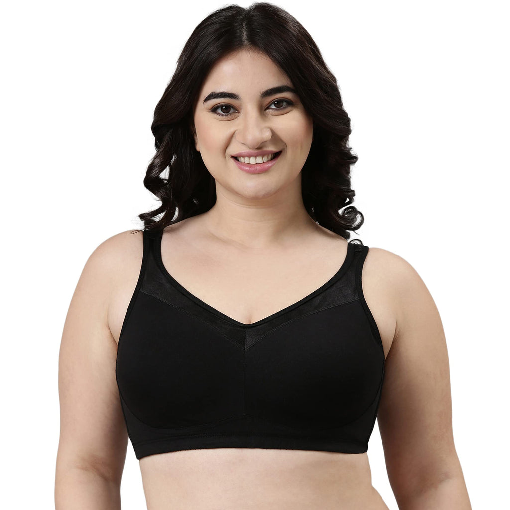 Enamor A112 Smooth Super Lift Classic Full Support Bra - Stretch Cotton, Non-Padded, Wirefree & Full Coverage Black