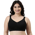 Enamor A112 Smooth Super Lift Classic Full Support Bra - Stretch Cotton, Non-Padded, Wirefree & Full Coverage Black