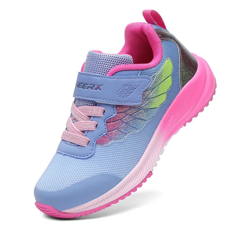 GEERX Joy Kids Sneakers Girls Toddler Little Kid Athletic Lightweight Running Training Tennis Shoes, Dusty Blue Hot Pink, 8 Todd 7.5