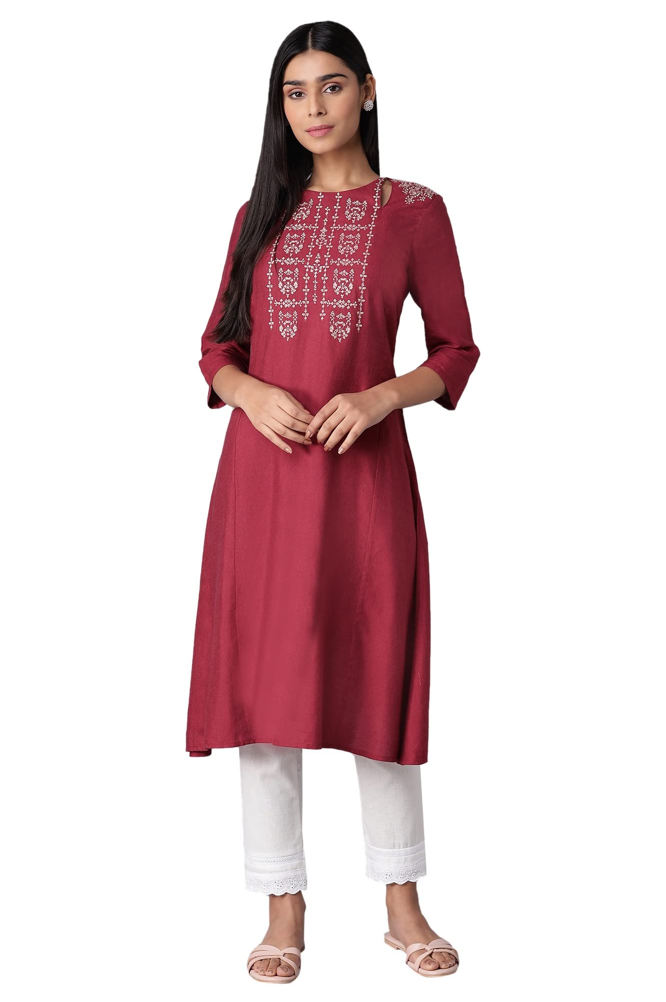 W For Woman Women'S Rayon Solid Regular Kurta (21Auw16278-216153_Maroon_S)