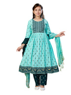Aarika Girls Ethnic Wear Sea Green Colour Foil Print Sequin Rayon Kurti (9-16 Years)