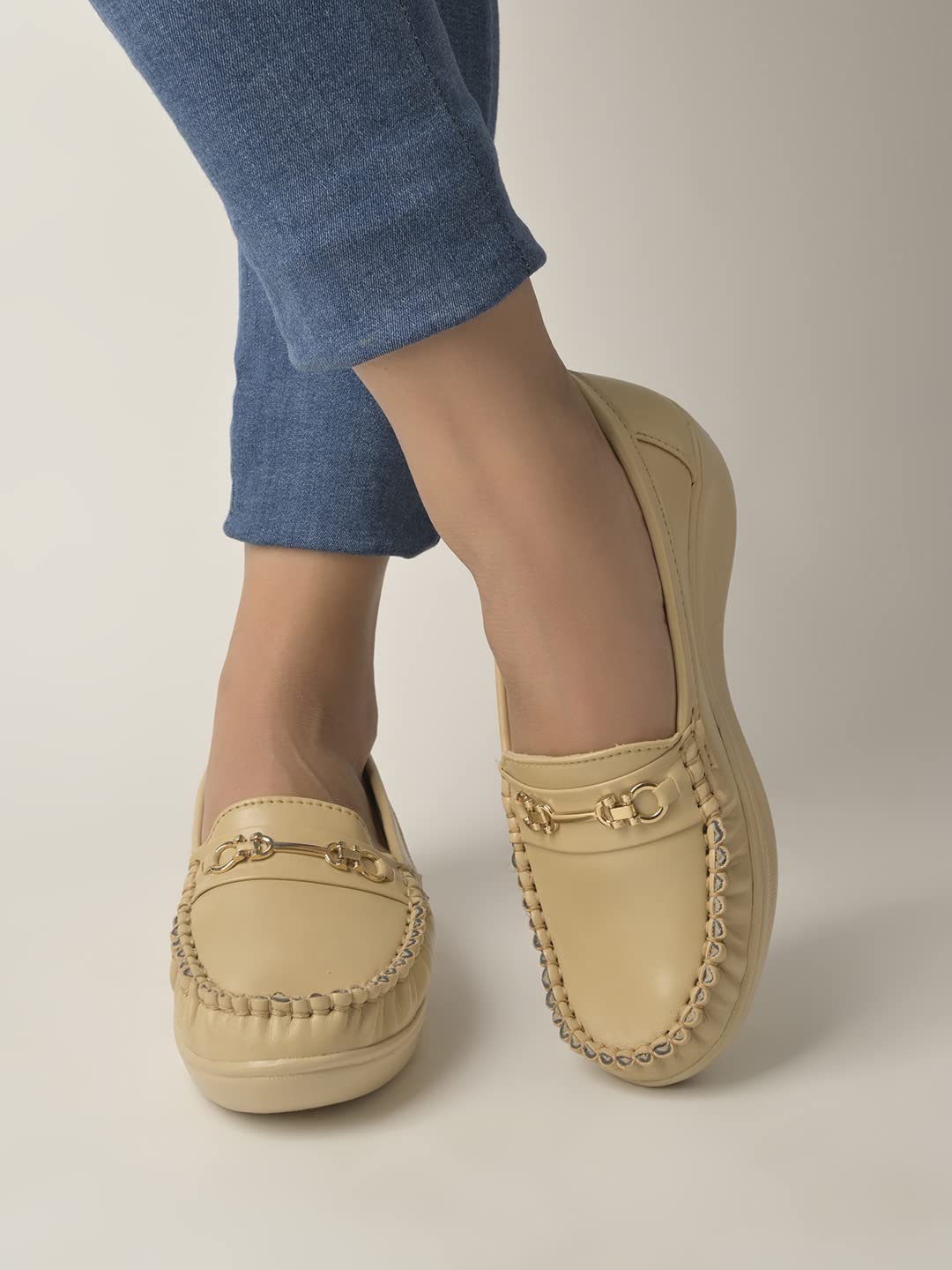 Shoetopia Upper Metalic Buckle Detailed Loafers for Women & Girls