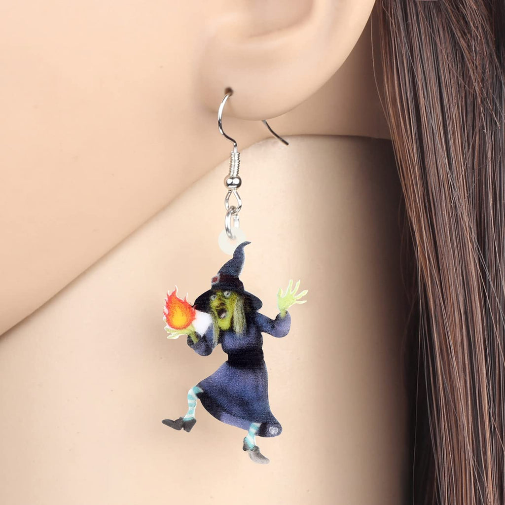 NEWEI Cute Acrylic Halloween Witch Pumpkin Earrings Big Long Dangle Drop For Women Festival Jewelry Gifts Charm