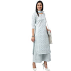 ANNI DESIGNER Womens Cotton Blend Straight Printed Kurta with Palazzo & Dupatta (Suchi Sky Blue_M_Sky Blue_Medium)