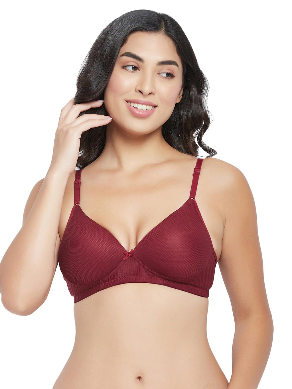 Clovia WomenS Level 1 Push-Up Non-Wired Demi Cup T-Shirt Bra (Br2240P09_Maroon_34D)