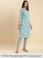 Rangita Light Blue Cotton Printed Straight Kurta With Pant | Kurta Set For Women_3Xl