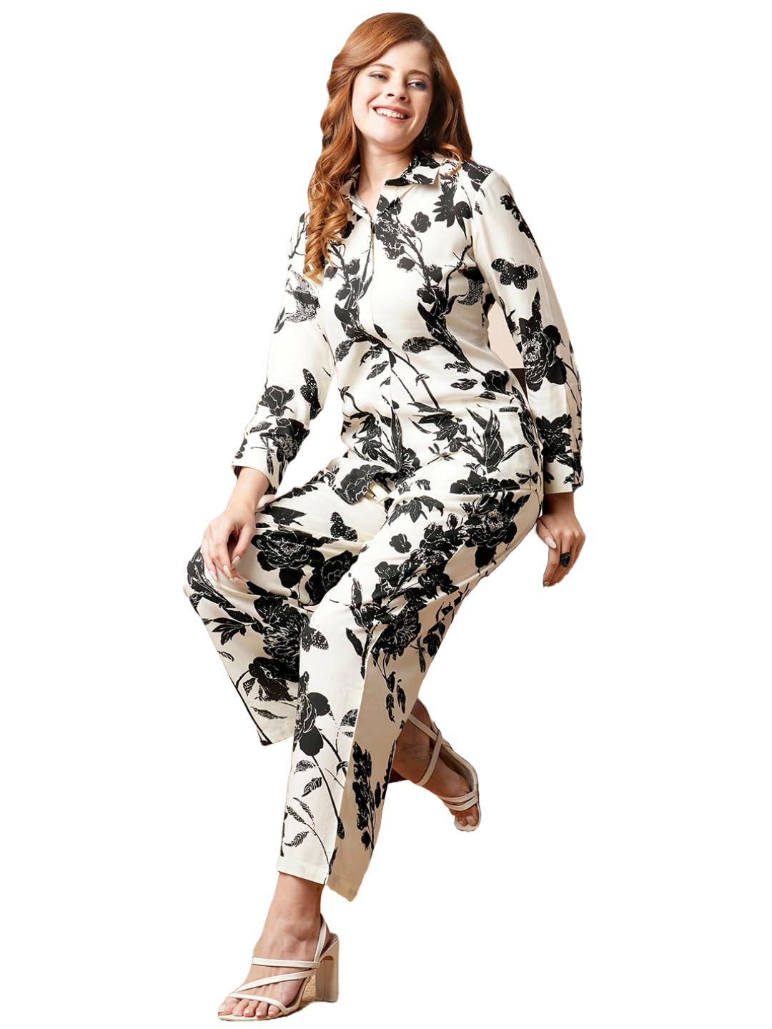 ANNI DESIGNER Womens Rayon Blend Printed Ethnic Co-ord Set (Salaka White-VKS02_L_White_Large)