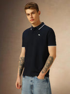 Dennis Lingo Mens Navy Blue Poly Cotton Loose Fit Solid Half Sleeve Polo T-Shirt