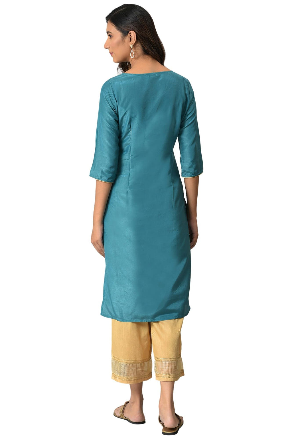 Green Floral Printed Sequined Ethnic Kurta