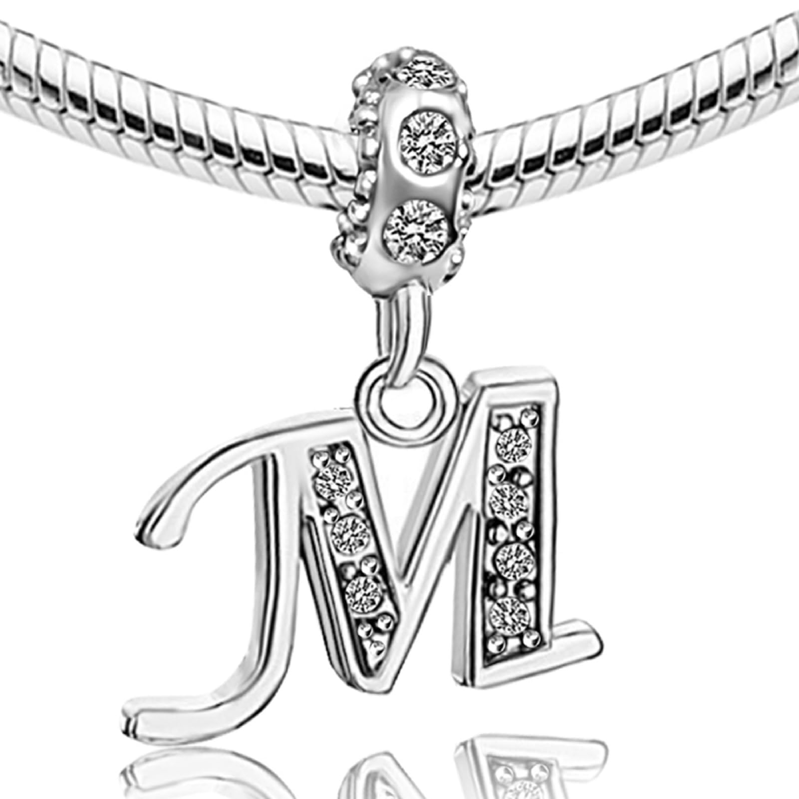 JMQJewelry M Initials Letter M Birthstone April White Alphabet Dangle Mother Daughter Graduation Love Womens Bead Charms for Bra