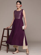 Ishin Women'S Viscose Rayon Embellished Black Mirror Work Anarkali Kurta