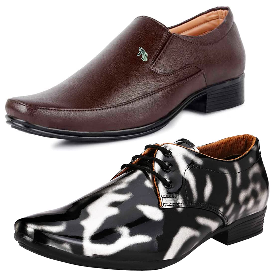 Latest Formal Shoes/Party Shoes/ 2 Shoes Combo with Free Belt for Men and Boys (BAZAAR7884_VTR01BlkSlvr2006Bdr) Multicolor 9