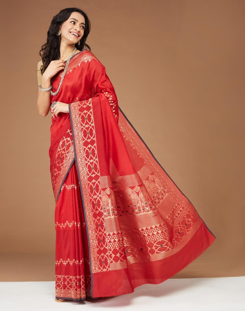 Fabindia Womens Woven Viscose Blend Saree (2117344RED_Red)