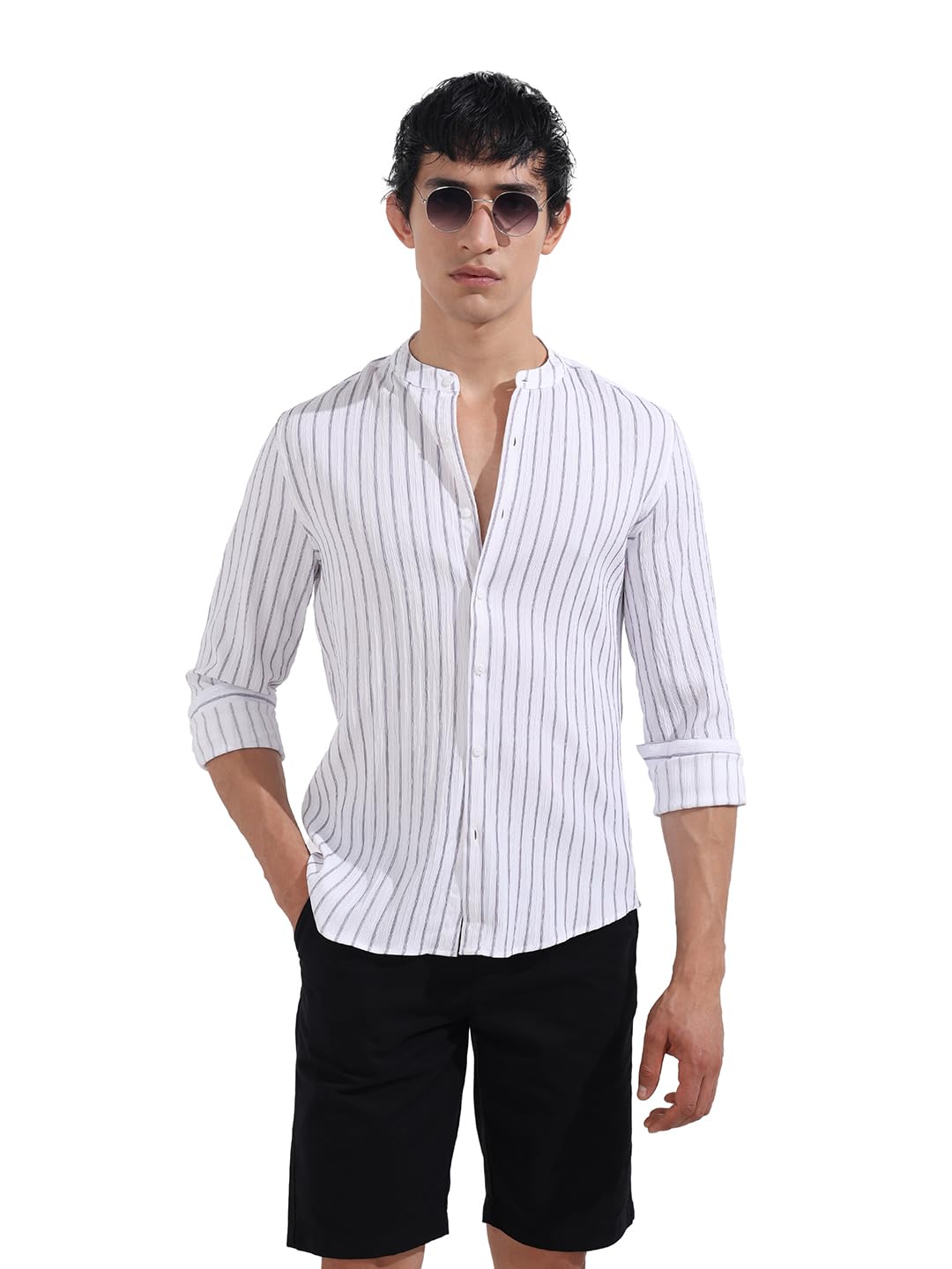 The Indian Garage Co Mens Regular Fit Vertical Striped Mandarin Collar Long Sleeves Sweater