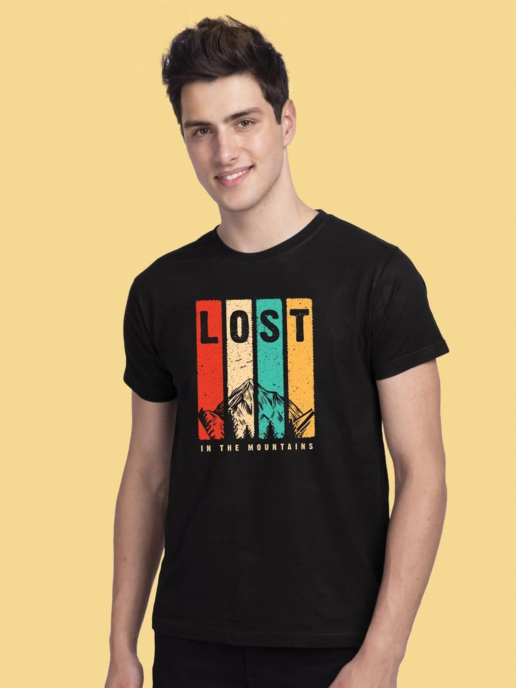 Bewakoof MenS Graphic Print Regular Fit Half Sleeve Round Neck Cotton T-Shirt Black
