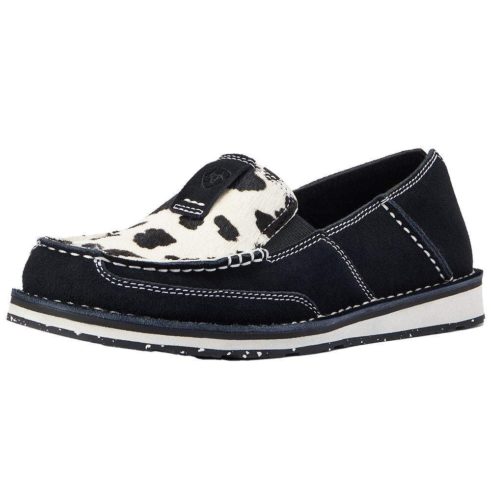 ARIAT Womens Cruiser Black Suede/Black and White Hair On 8