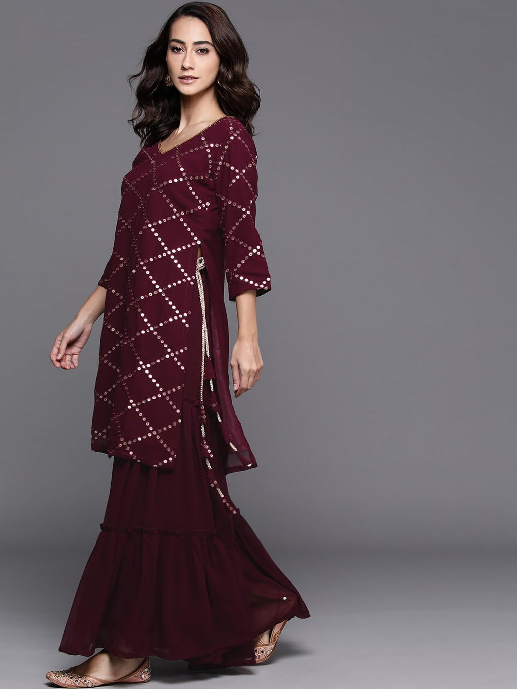 Libas WomenS Poly Georgette Kurta Sets (20059O_Purple
