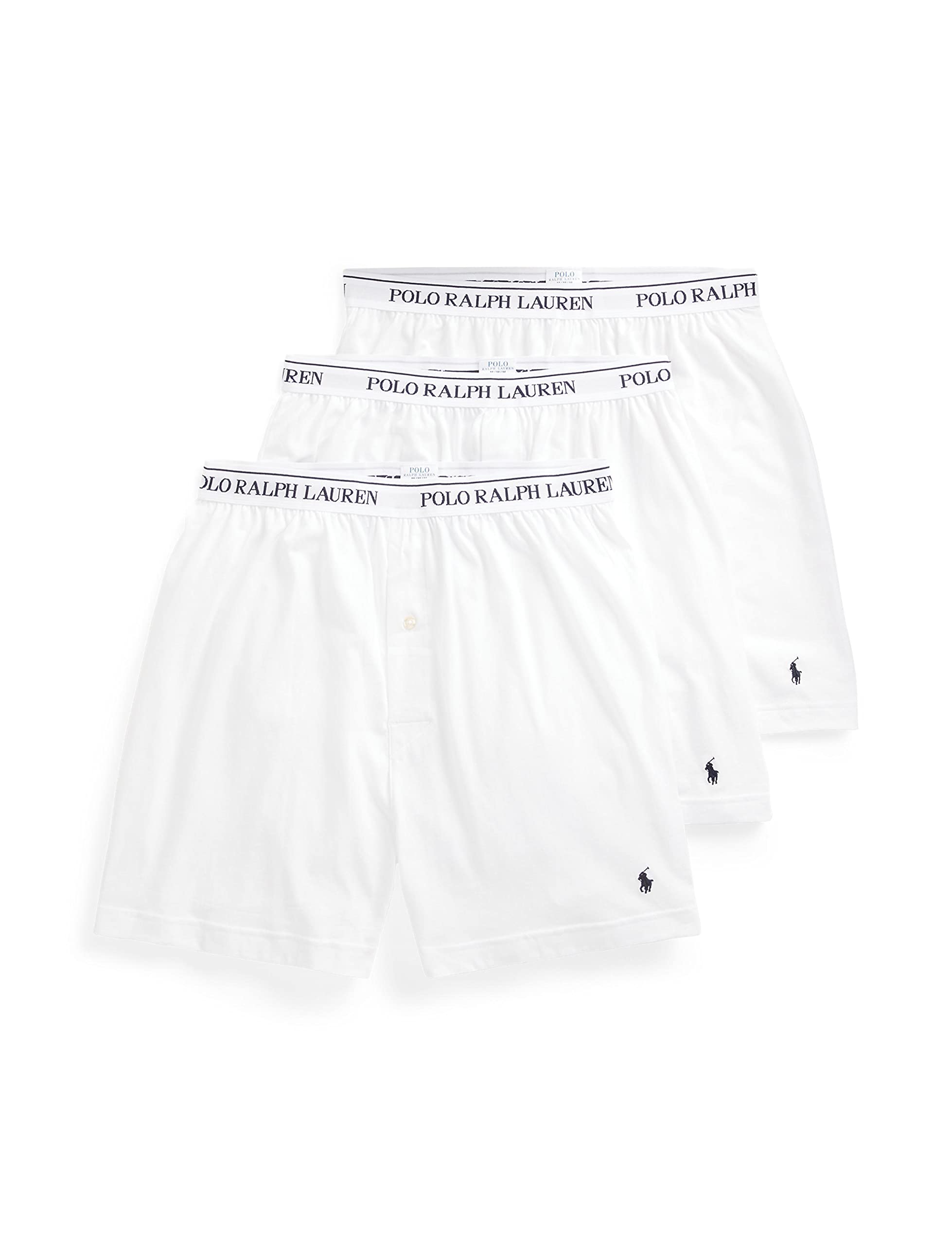 POLO RALPH LAUREN Men's Classic Fit Cotton Knit Boxers, White/Cruise Navy, XX-Large