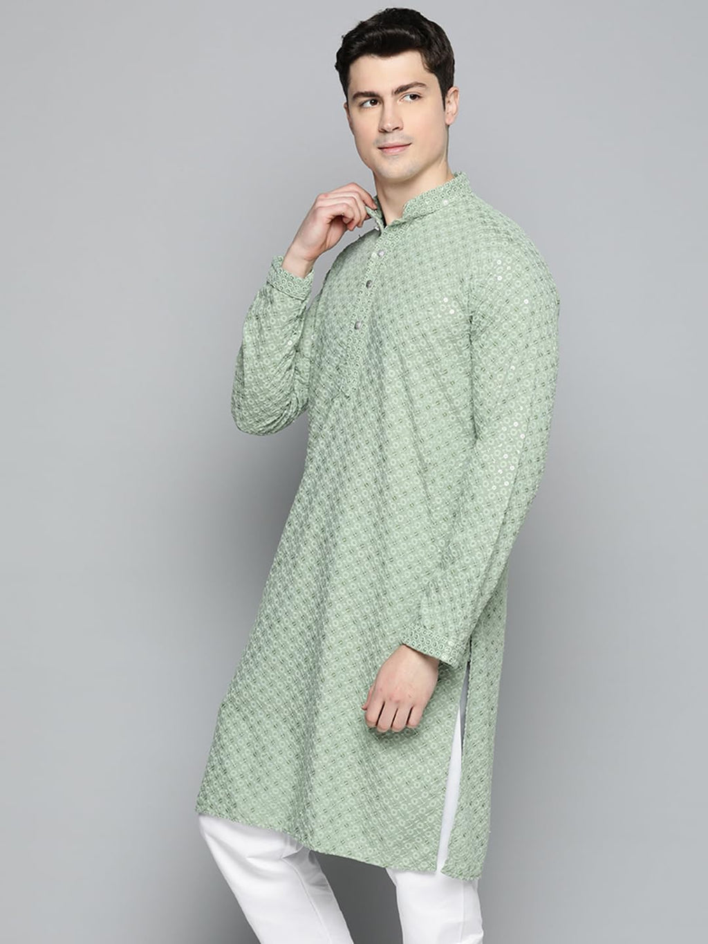 Jompers MenS Chikankari Embroidered And Sequence Kurtas