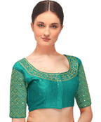 Pujia Mills Womens Embroidery Handwork Sequence Work Necklace Design Readymade Blouse (Rama, 36)